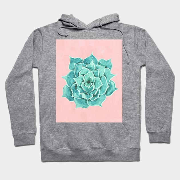 Watercolor Green Succulent On Pink Hoodie by ArunikaPrints